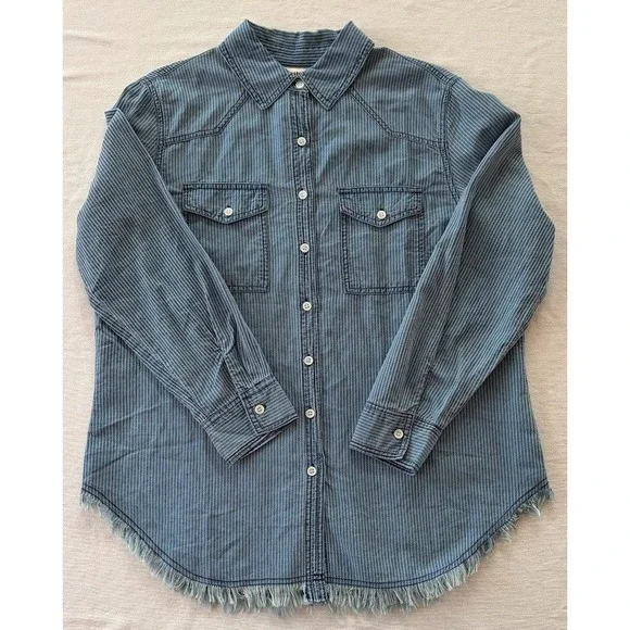 Hester Orchard Shirt Blue Stripe Tencel Western Button Down Sz Med NWT Farmcore - Picture 6 of 12